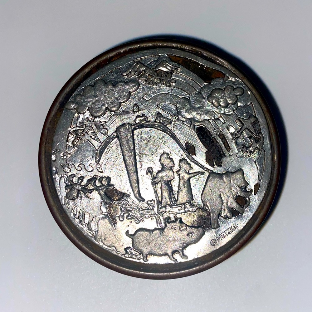 Vintage Metzke Pewter Trinket Box Noah’s Ark Animals Detailed Collectible